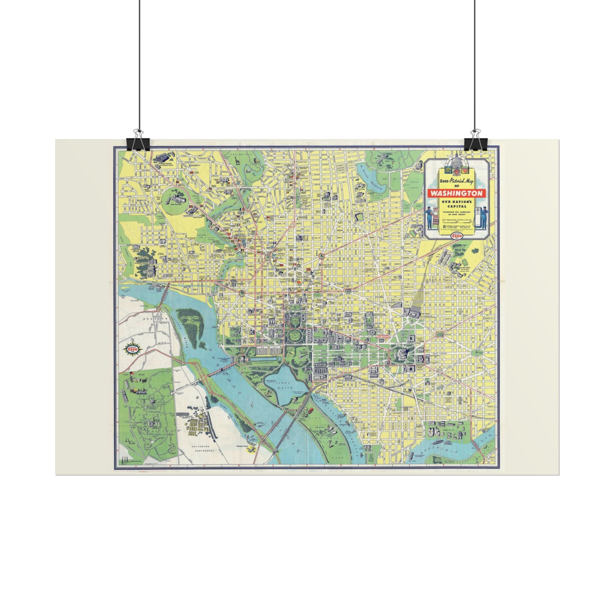 Washington DC (c. 1941) Historic City Map Rolled Poster | Vintage Map Wall Art