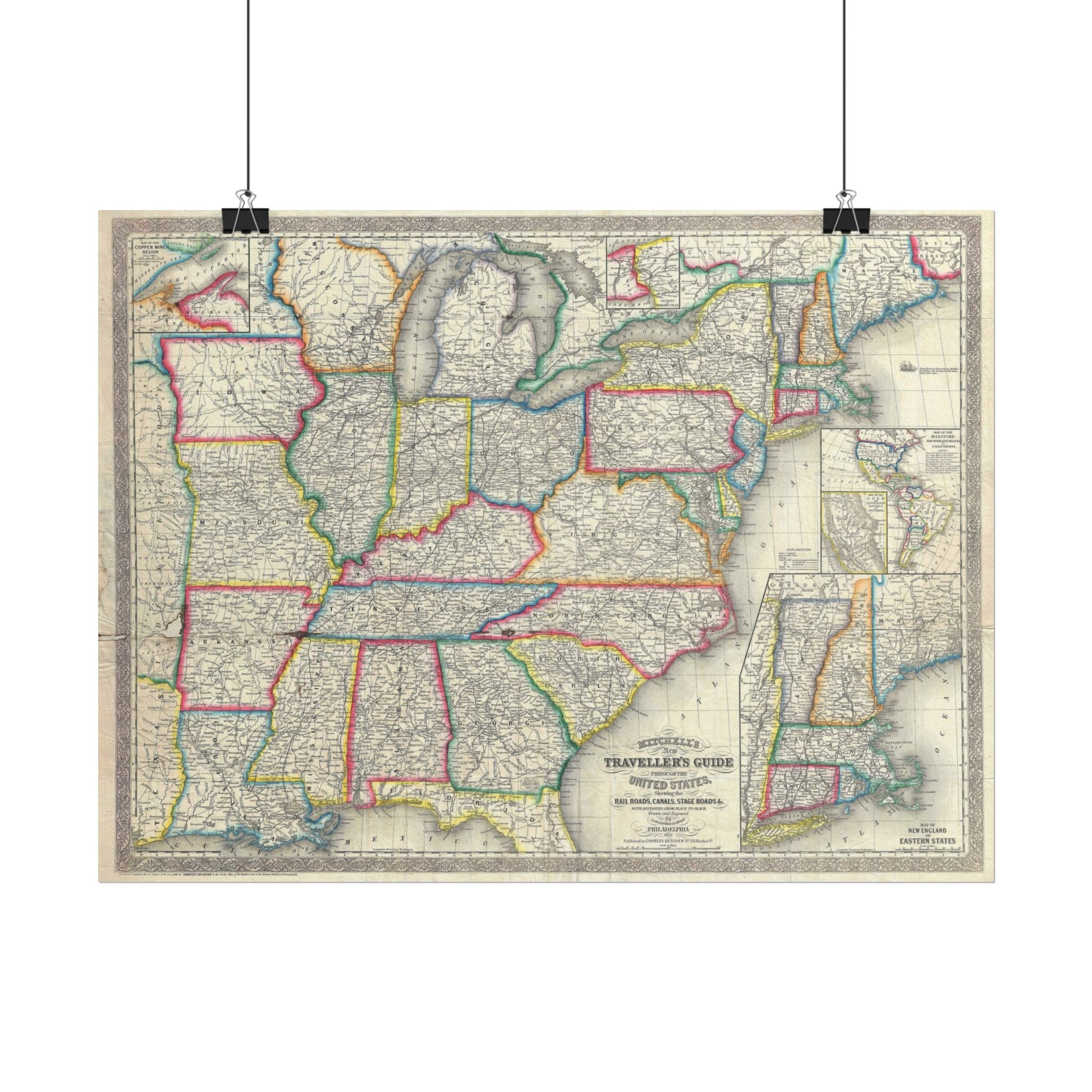 United States of America Historic Map (c. 1857) Rolled Poster | Vintage Map Wall Art