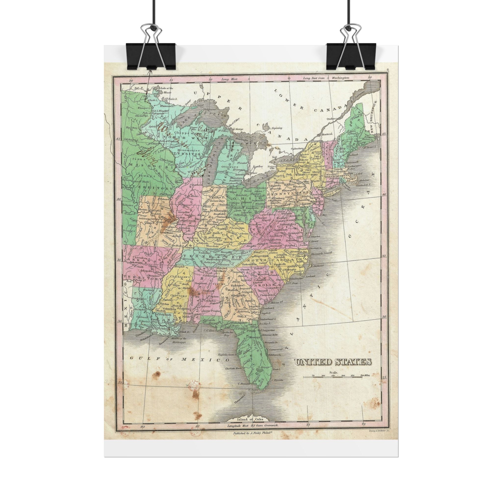 United States of America Historic Map (c. 1827) Rolled Poster | Vintage Map Wall Art