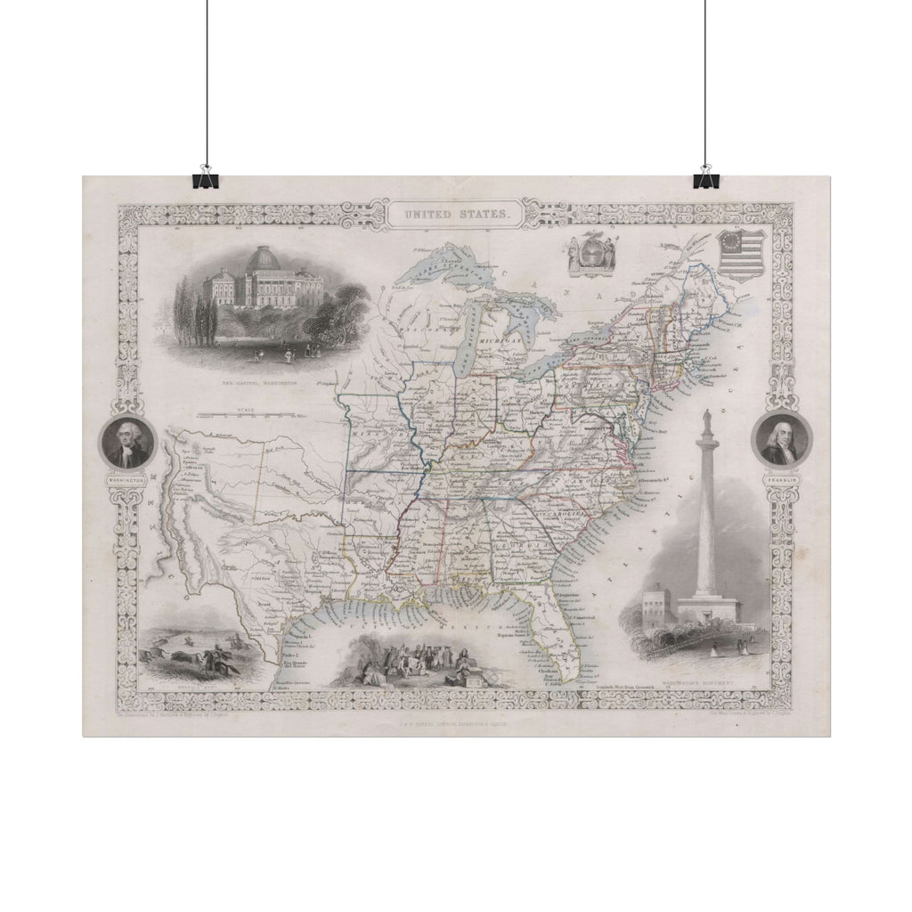 United States of America Historic Map (c. 1850) Rolled Poster | Vintage Map Wall Art