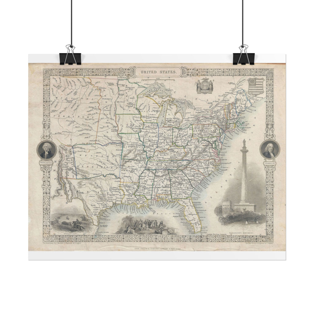United States of America Historic Map (c. 1851) Rolled Poster | Vintage Map Wall Art
