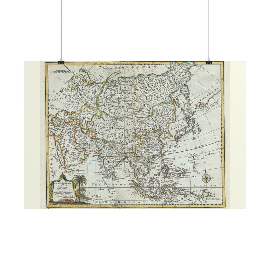 Asia and Chinese Tartary Historic World Map (c. 1747) Rolled Poster | Antique State Map Wall Art