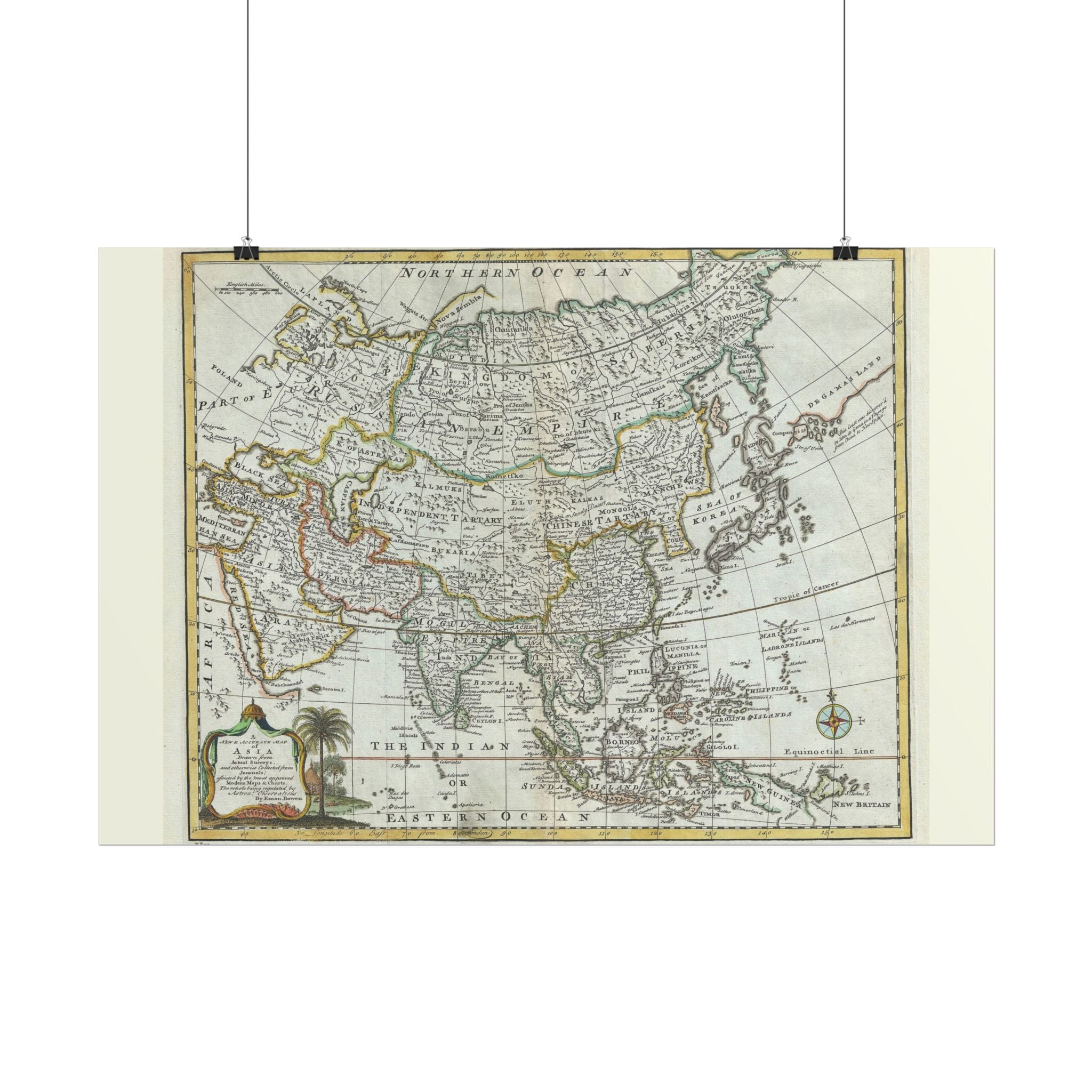 Asia and Chinese Tartary Historic World Map (c. 1747) Rolled Poster | Antique State Map Wall Art