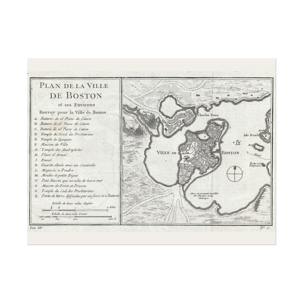 Boston, Massachusetts (c. 1756) Historic City Map Rolled Poster | Vintage Map Wall Art