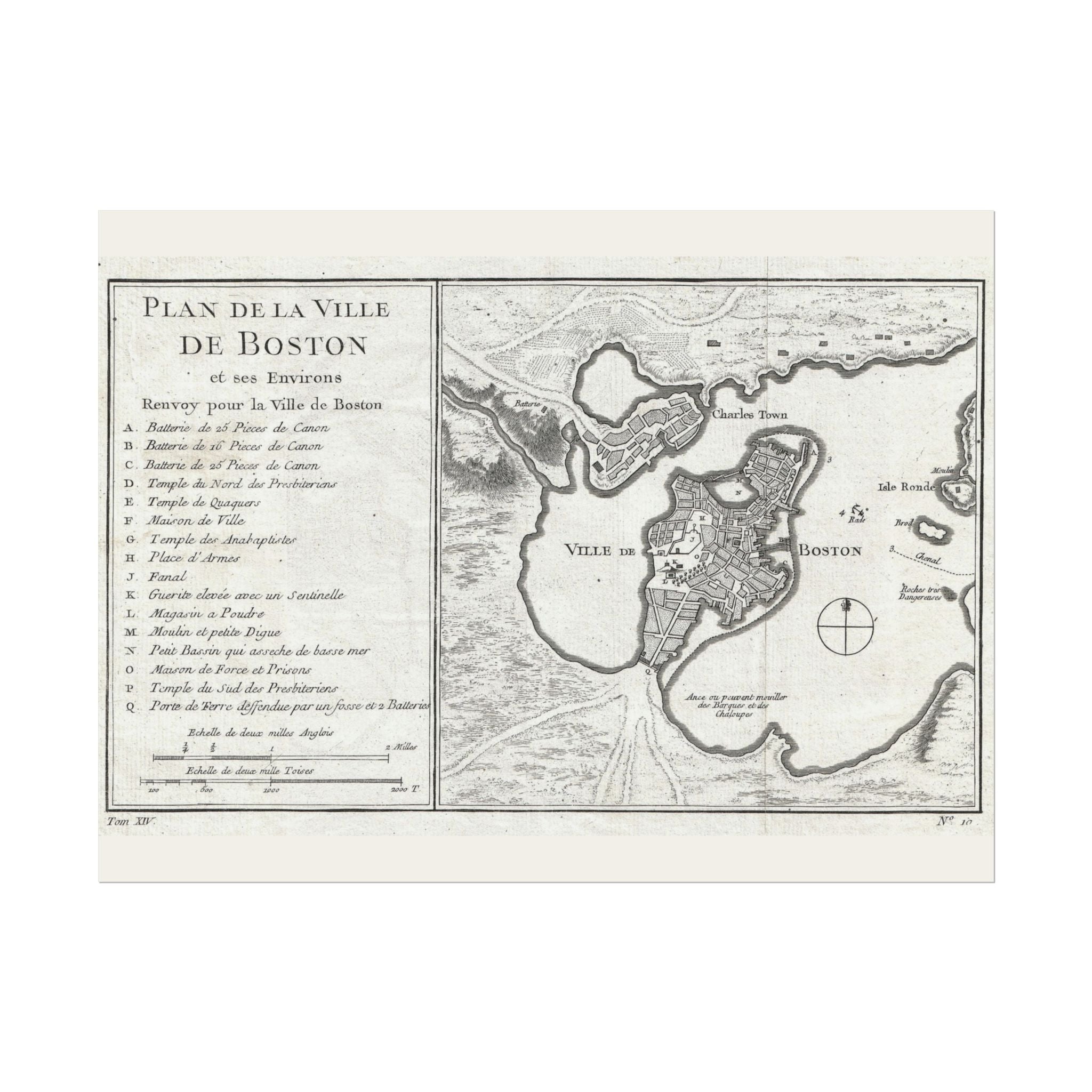 Boston, Massachusetts (c. 1756) Historic City Map Rolled Poster | Vintage Map Wall Art