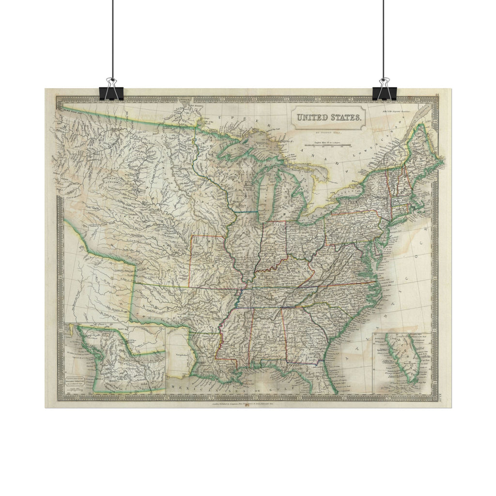 United States of America Historic Map (c. 1835) Rolled Poster | Vintage Map Wall Art