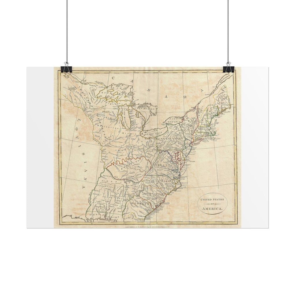 United States of America Historic Map (c. 1799) Rolled Poster | Vintage Map Wall Art