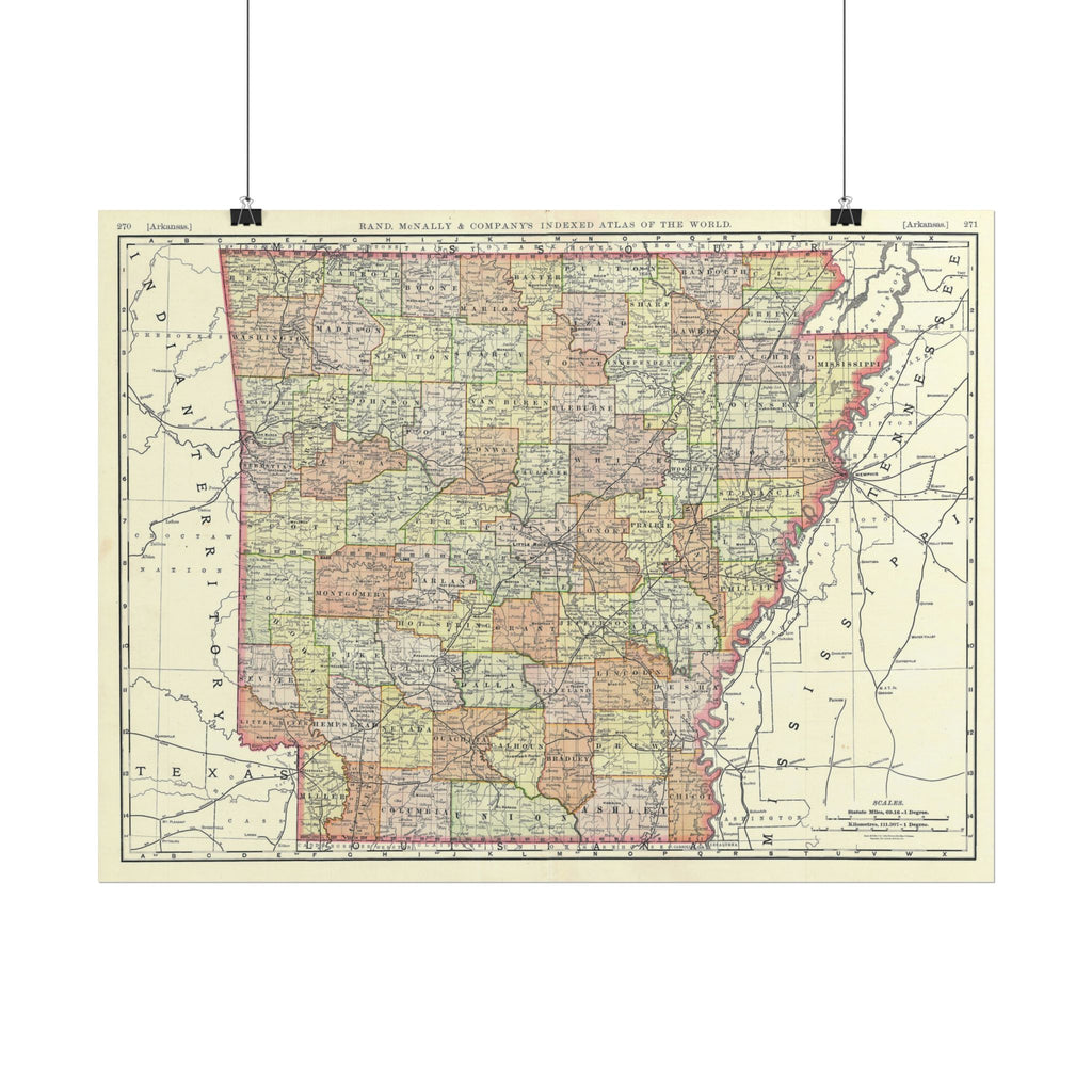 Arkansas Historic Map (c. 1893) Rolled Poster | Antique State Map Wall Art