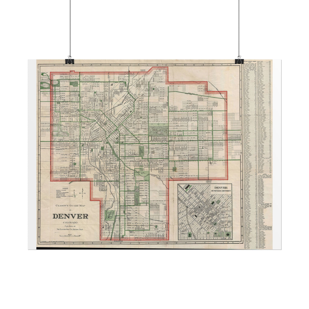 Denver, Colorado Historic Map (c. 1919) Rolled Poster | Antique City Map Wall Art