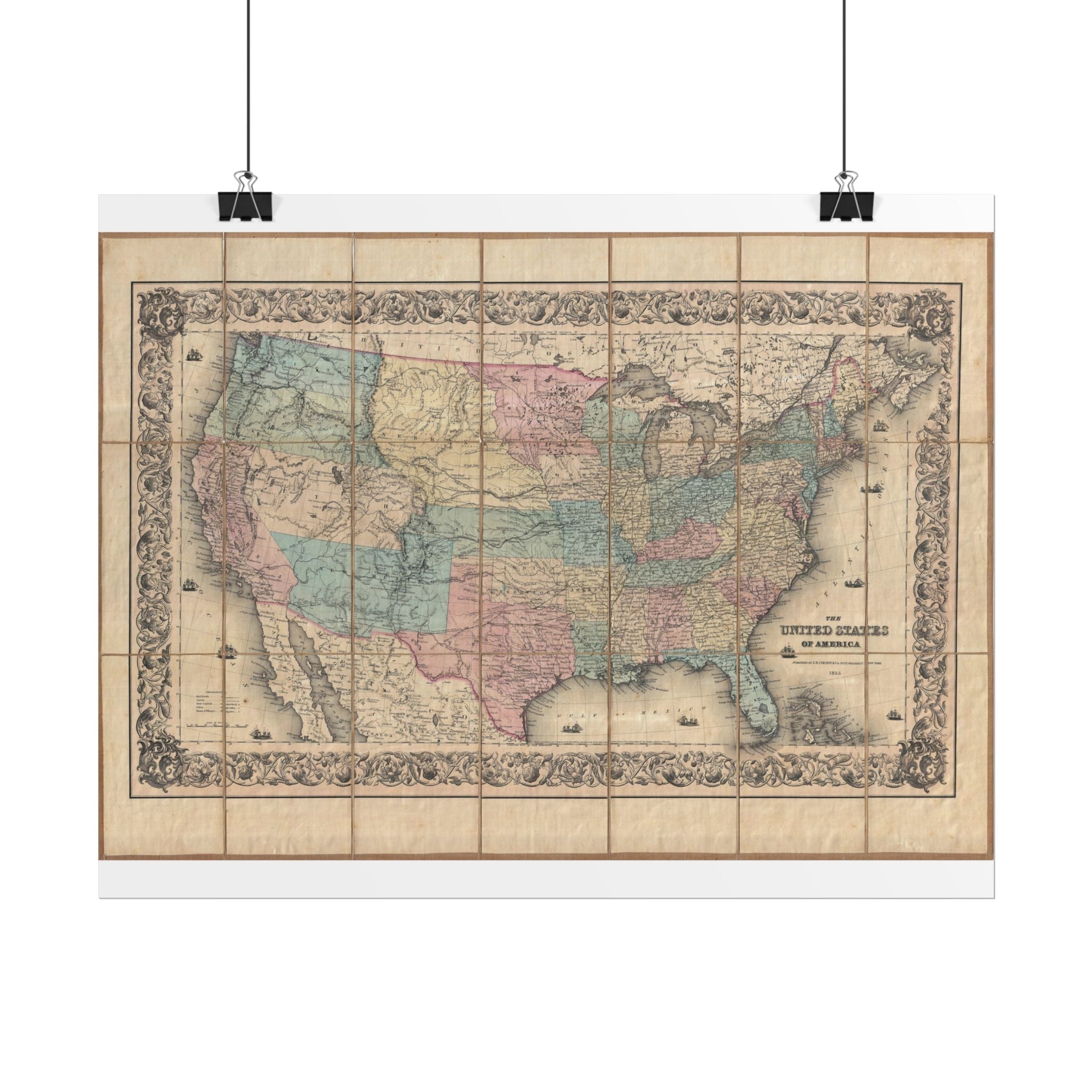United States of America Historic Map (c. 1855) Rolled Poster | Vintage Map Wall Art