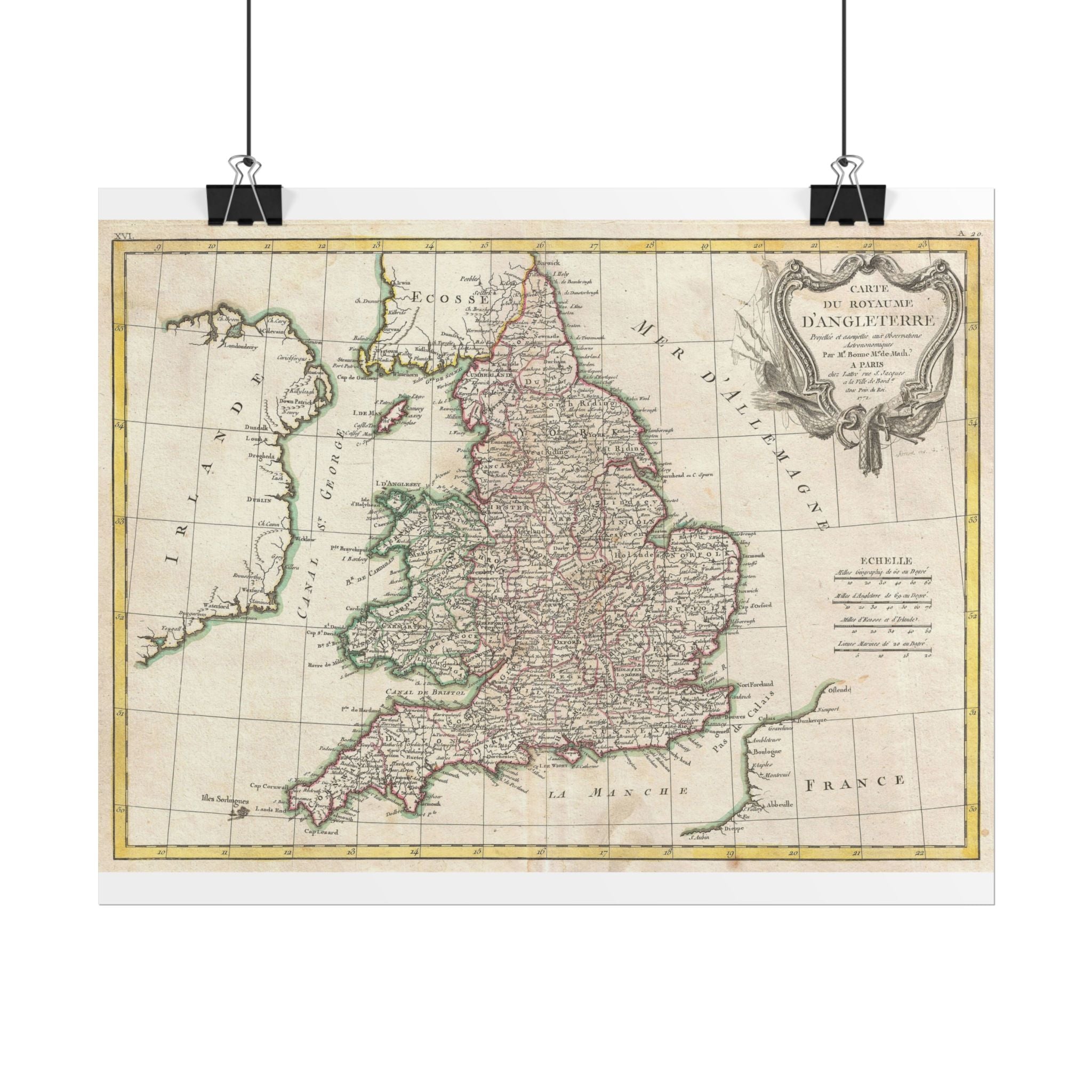 England Historic Map (c. 1772) Rolled Poster | Vintage Map Wall Art
