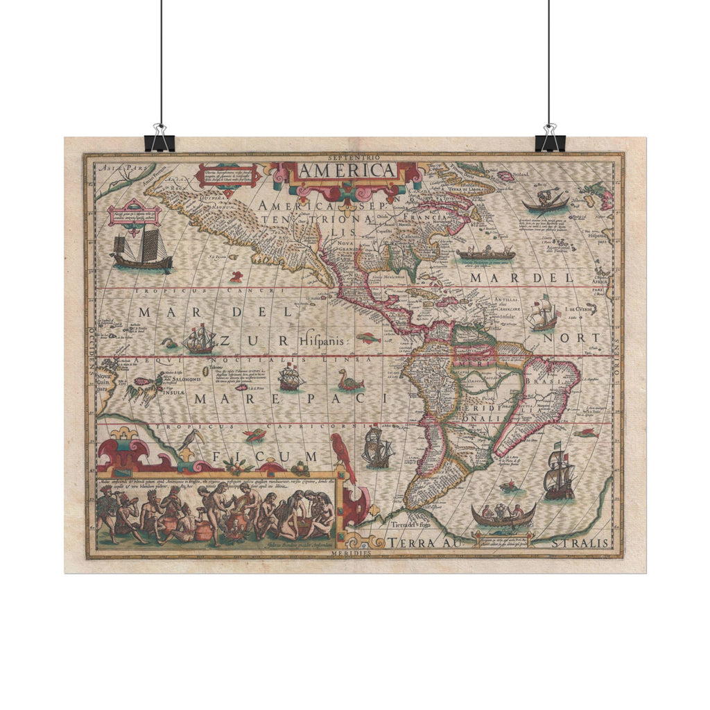 Americas Antique Map (c. 1606) Rolled Poster | Vintage Map Wall Art