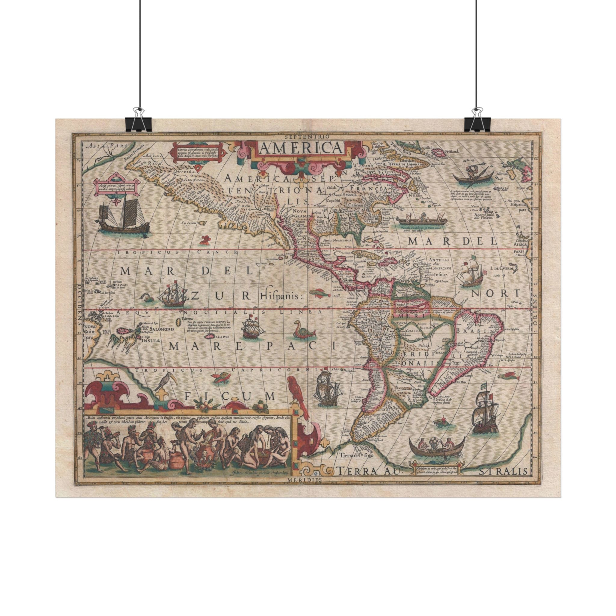 Americas Antique Map (c. 1606) Rolled Poster | Vintage Map Wall Art