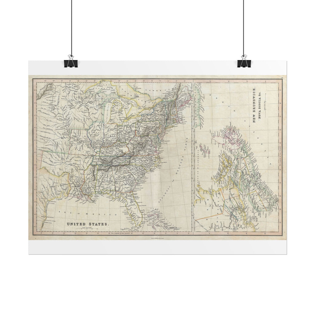 United States of America Historic Map (c. 1830) Rolled Poster | Vintage Map Wall Art