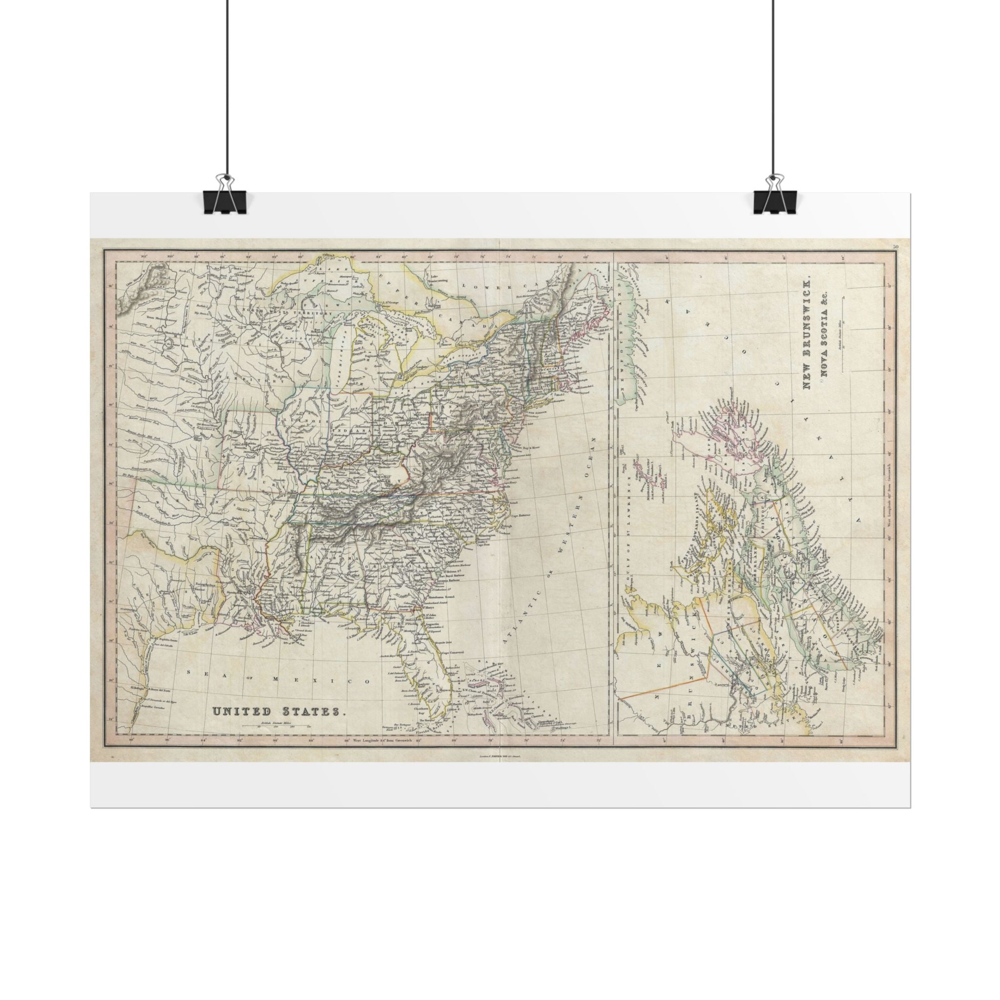 United States of America Historic Map (c. 1830) Rolled Poster | Vintage Map Wall Art