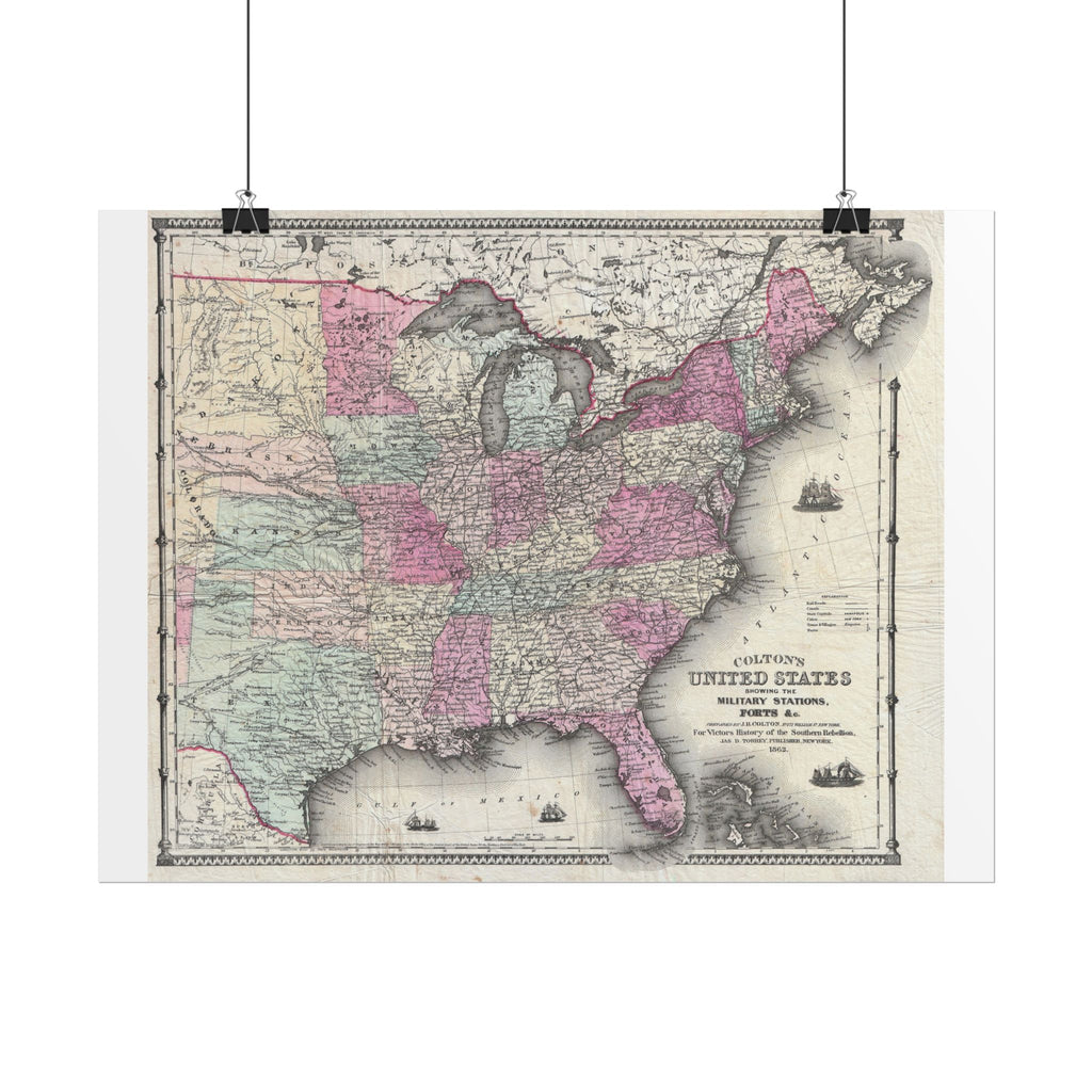 United States of America Historic Map (c. 1862) Rolled Poster | Vintage Map Wall Art