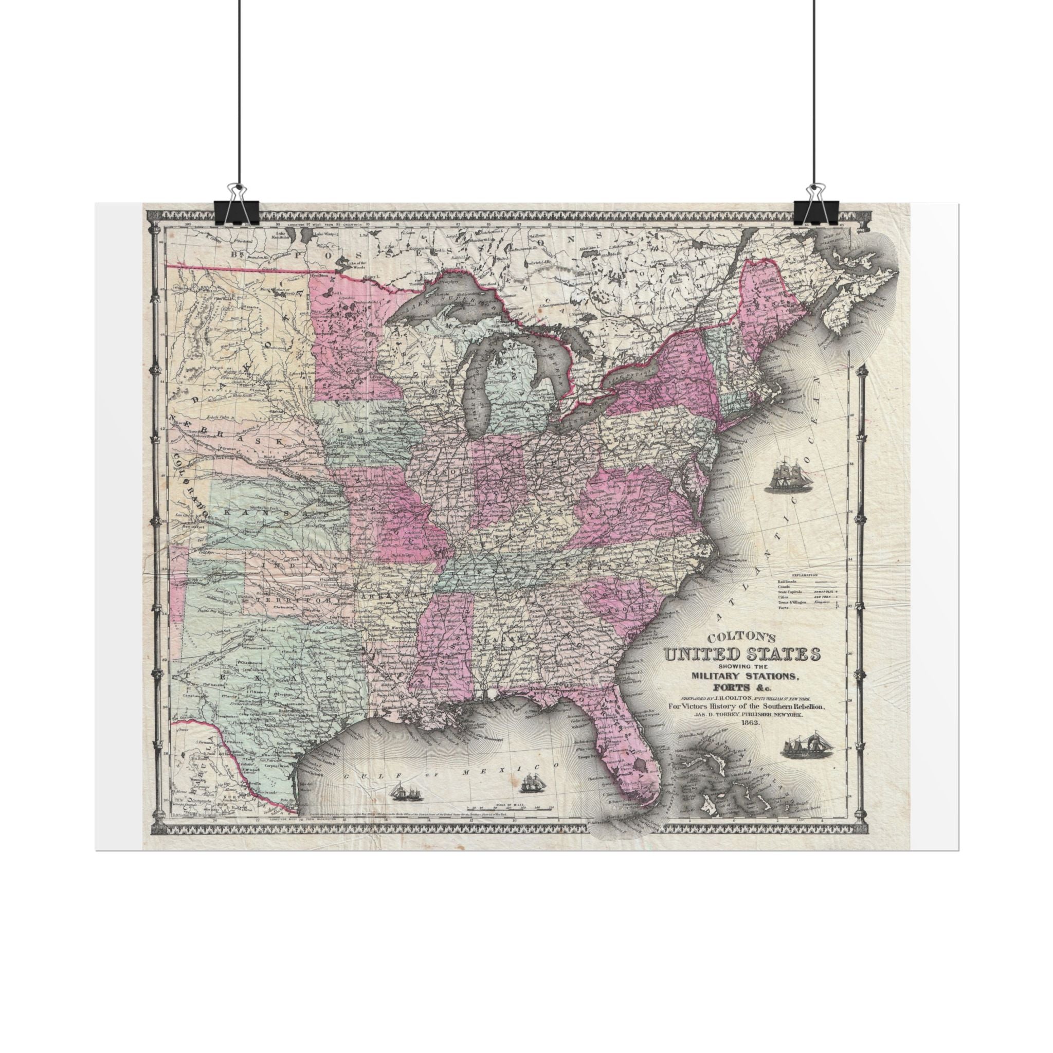 United States of America Historic Map (c. 1862) Rolled Poster | Vintage Map Wall Art