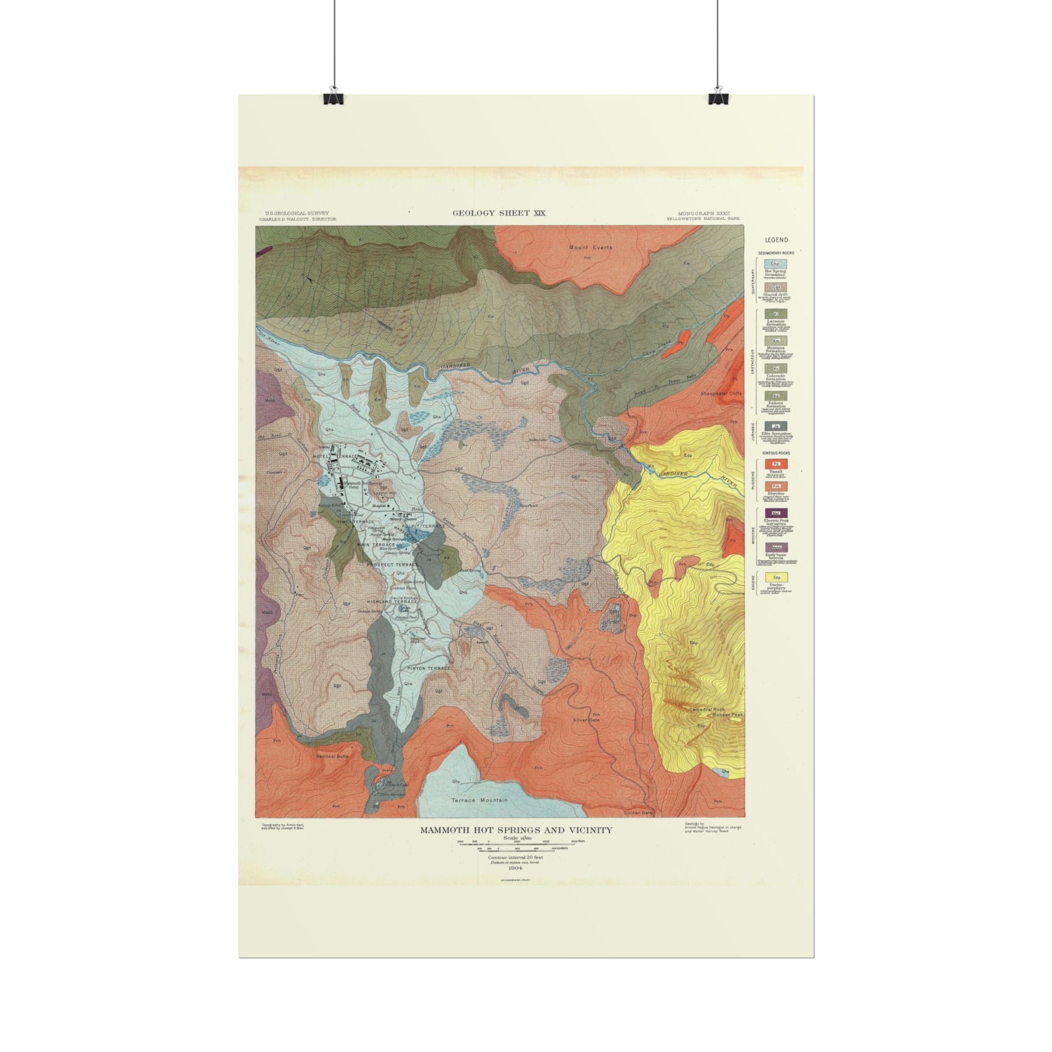 Yellowstone Geologic Survey (c. 1904) Historic Map Rolled Poster | Vintage Map Wall Art