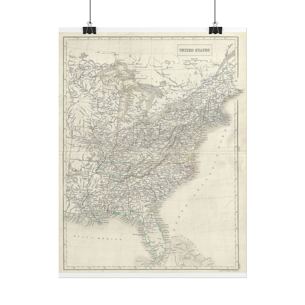 United States of America Historic Map (c. 1844) Rolled Poster | Vintage Map Wall Art