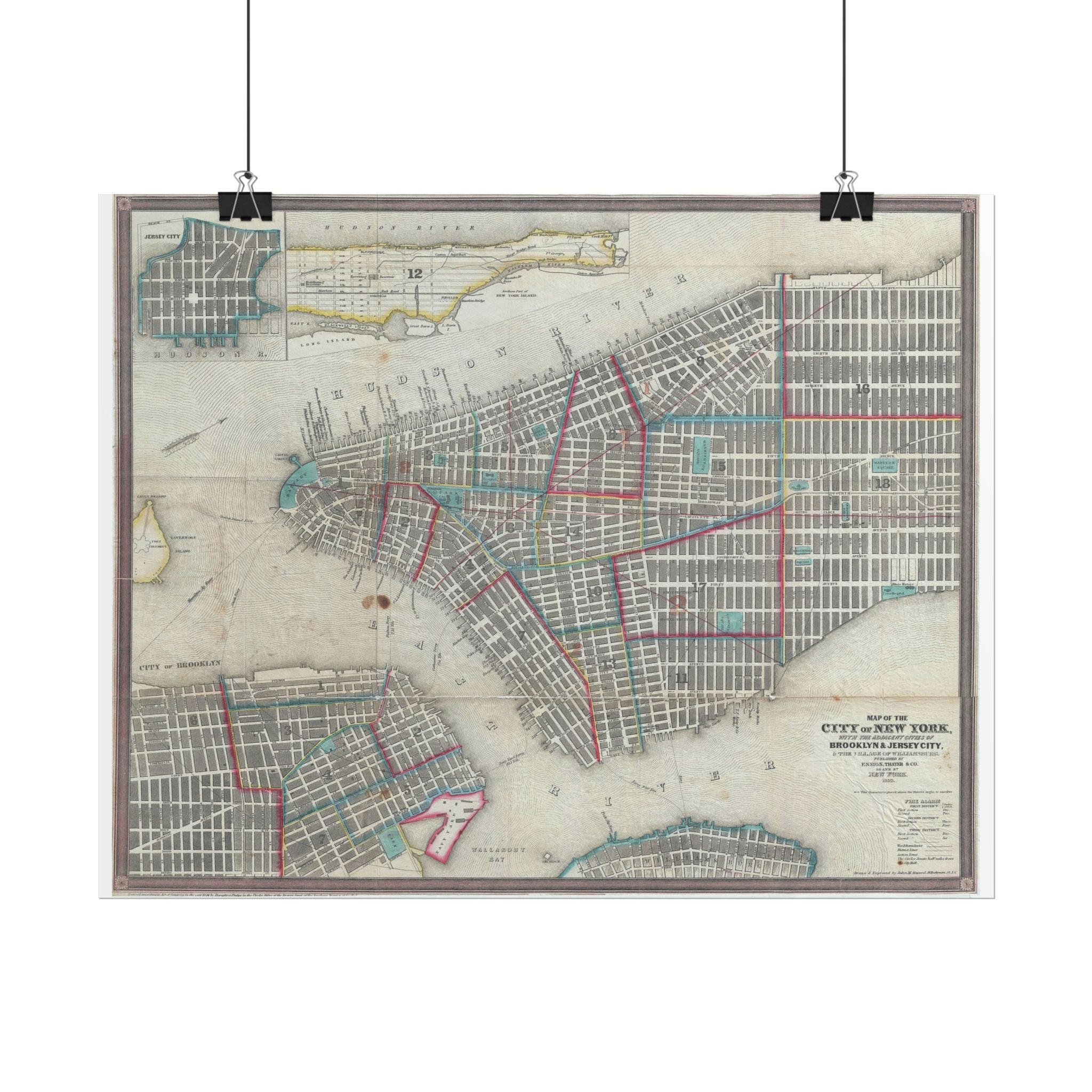 New York City (c. 1850) Historic City Map Rolled Poster | Vintage Map Wall Art
