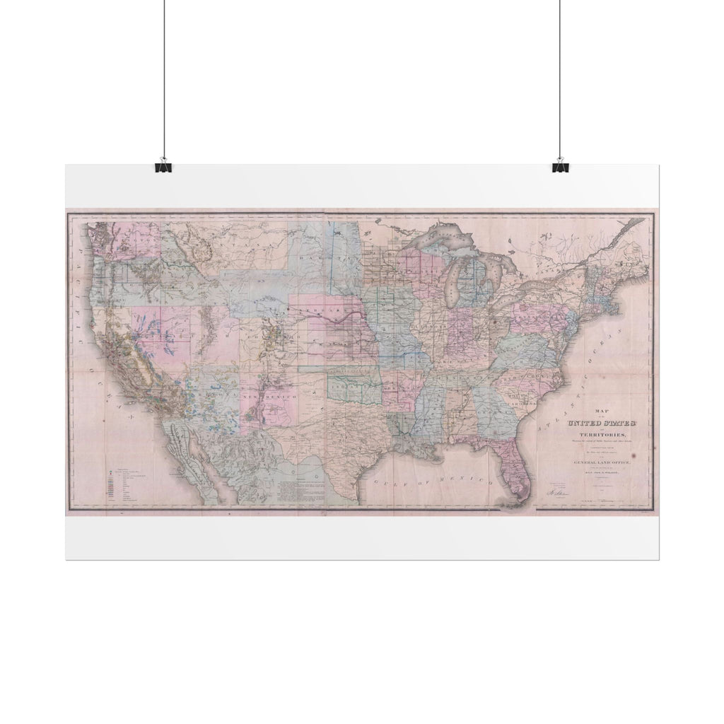 United States of America Historic Map (c. 1867) Rolled Poster | Vintage Map Wall Art