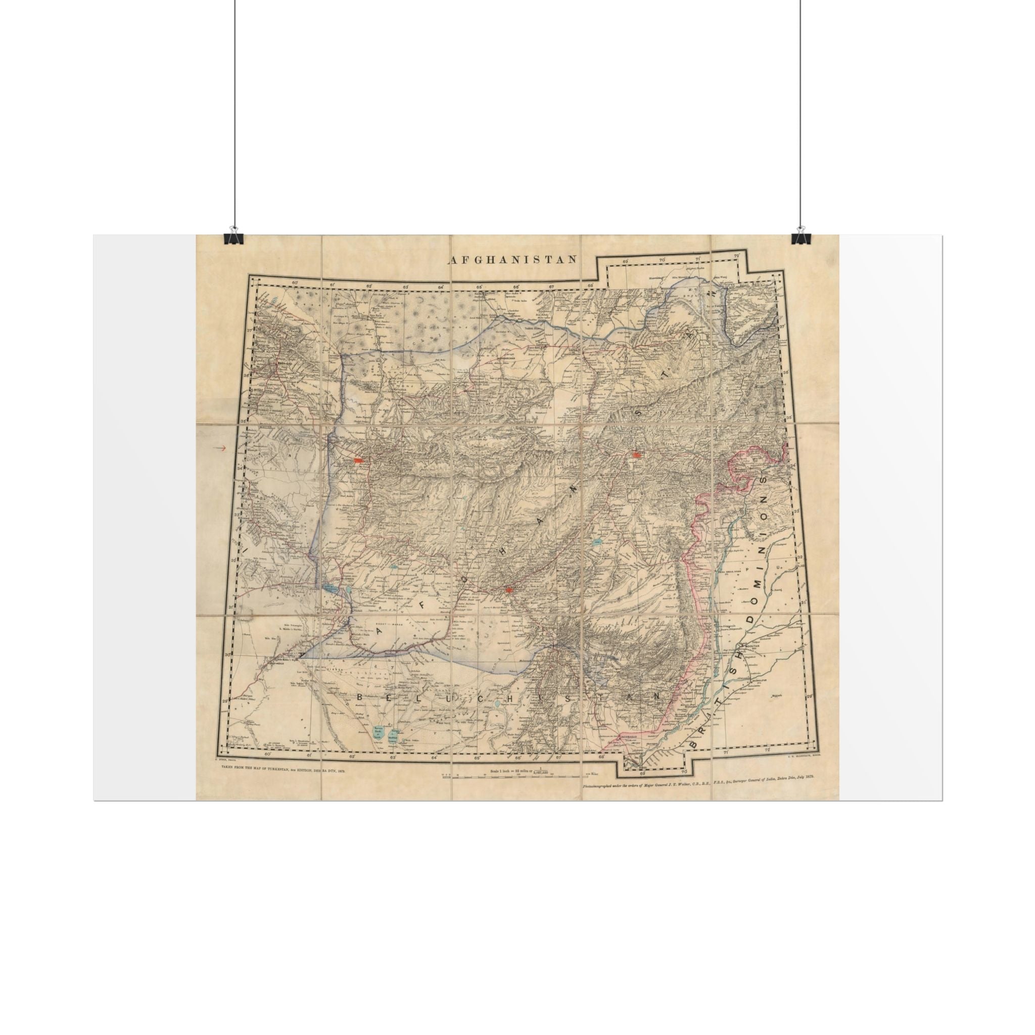 Afghanistan Antique Map (c. 1879) Rolled Poster | Vintage Map Wall Art