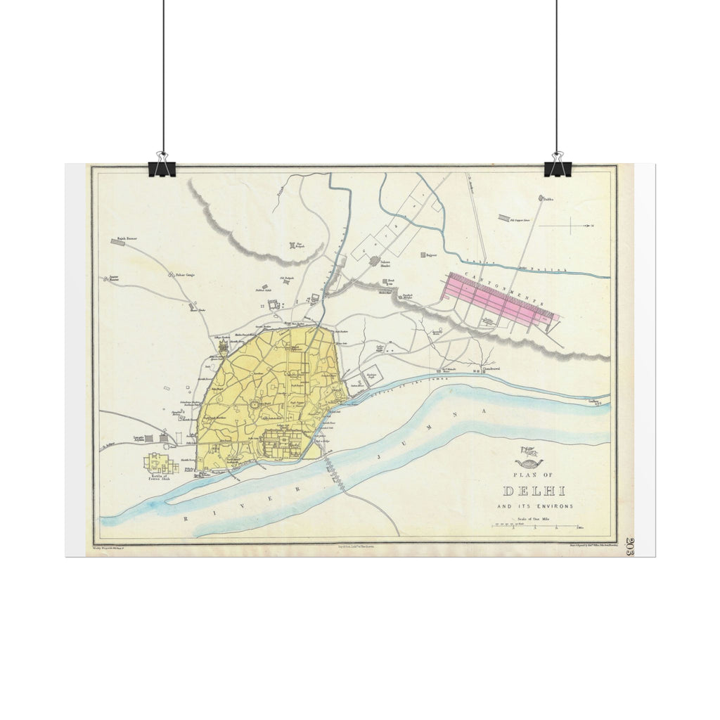 Delhi, India Historic City Map (c. 1867) Rolled Poster | Vintage Map Wall Art