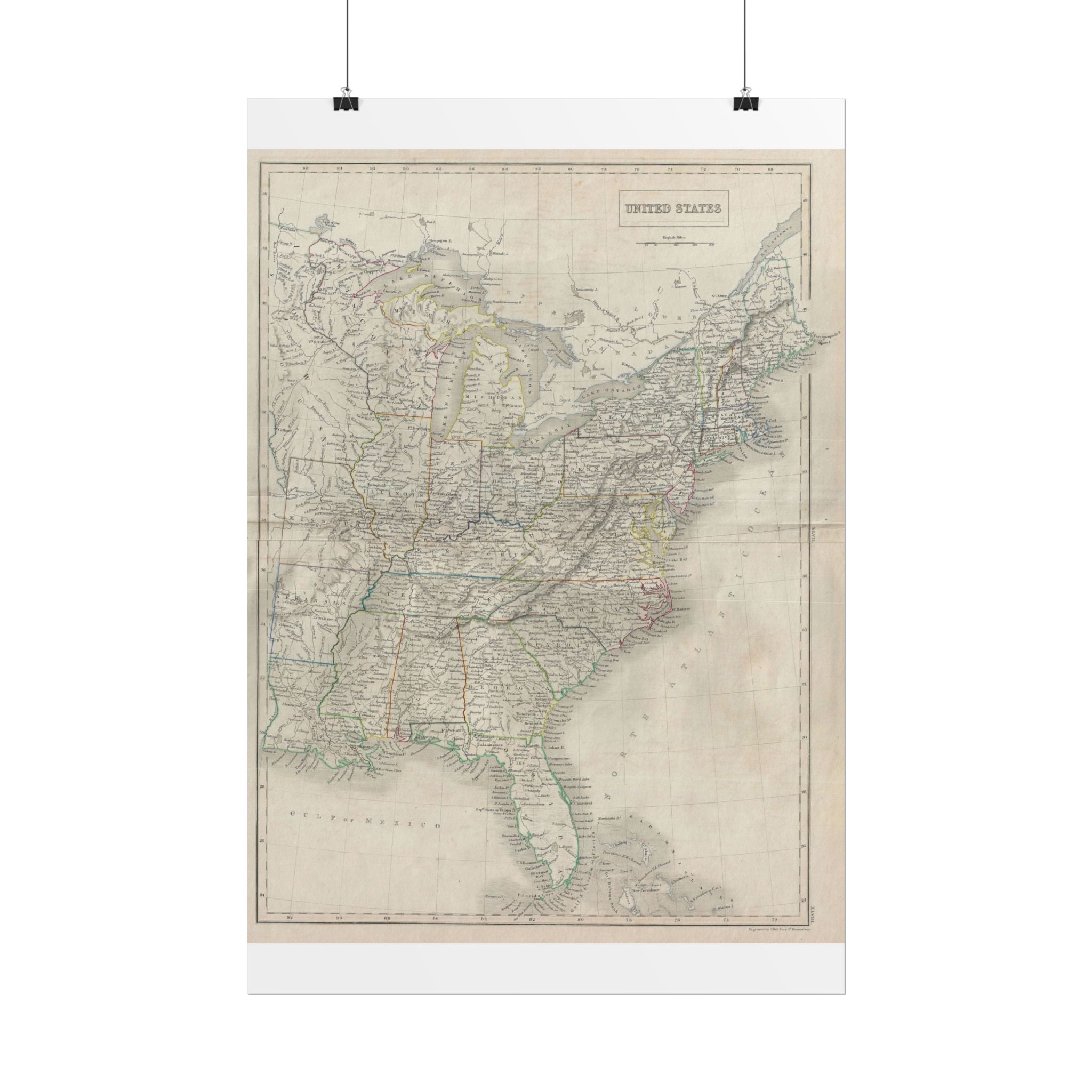 United States of America Historic Map (c. 1840) Rolled Poster | Vintage Map Wall Art