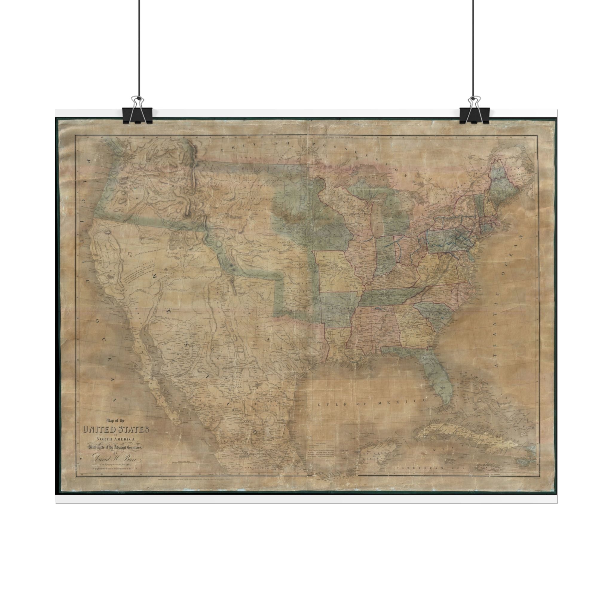 United States of America Historic Map (c. 1839) Rolled Poster | Vintage Map Wall Art