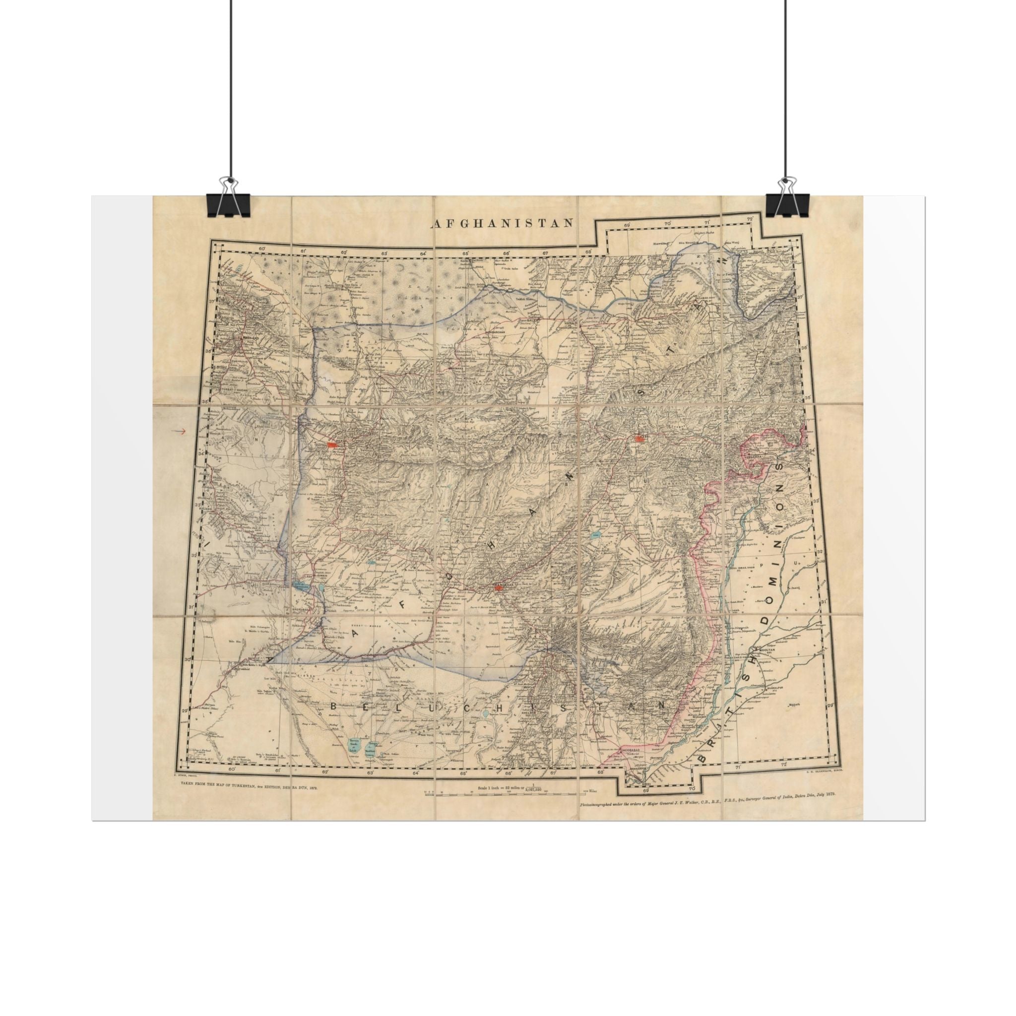 Afghanistan Antique Map (c. 1879) Rolled Poster | Vintage Map Wall Art