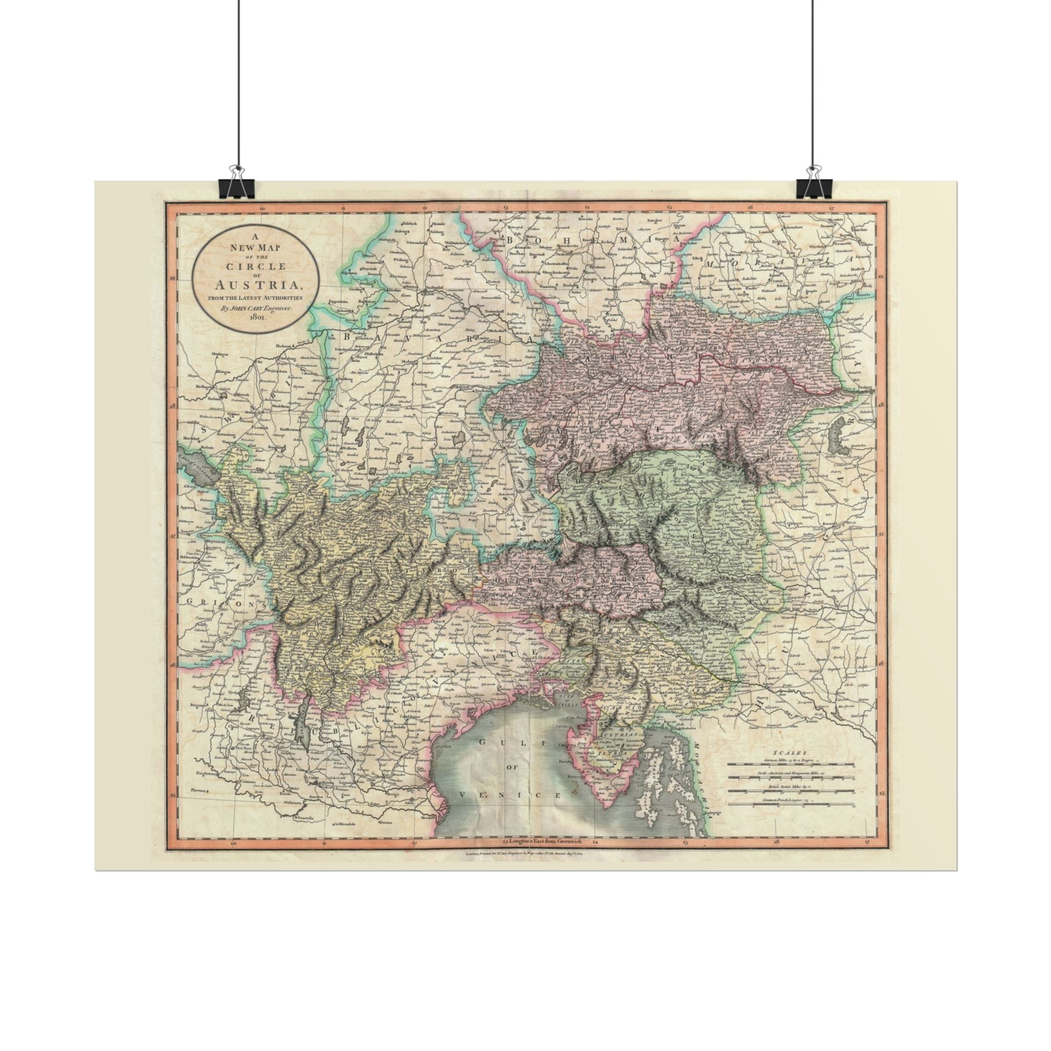 Austria Historic Map (c. 1801) Rolled Poster | Vintage Map Wall Art