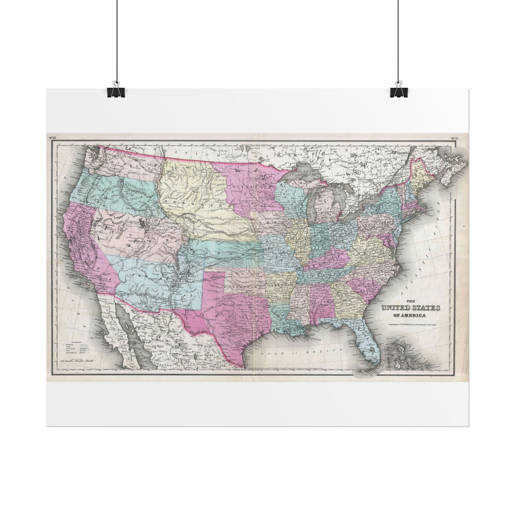 United States of America Historic Map (c. 1857) Rolled Poster | Vintage Map Wall Art