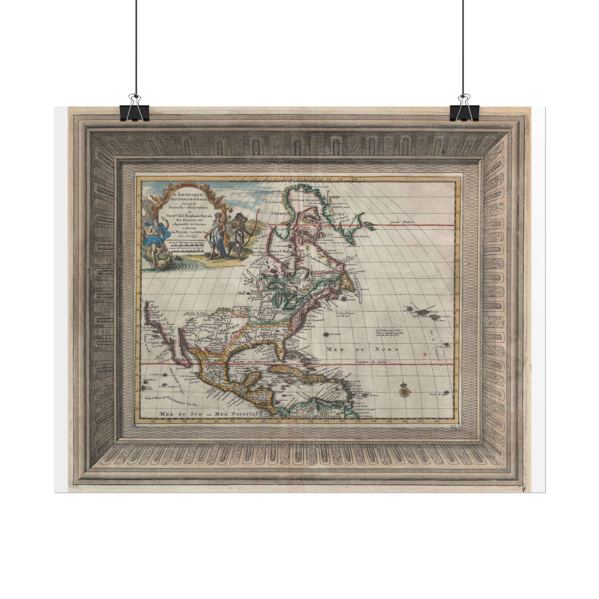 North America Antique Map  (c. 1729) "Ameique Septentrionale" Rolled Poster | Vintage Nautical Cartography