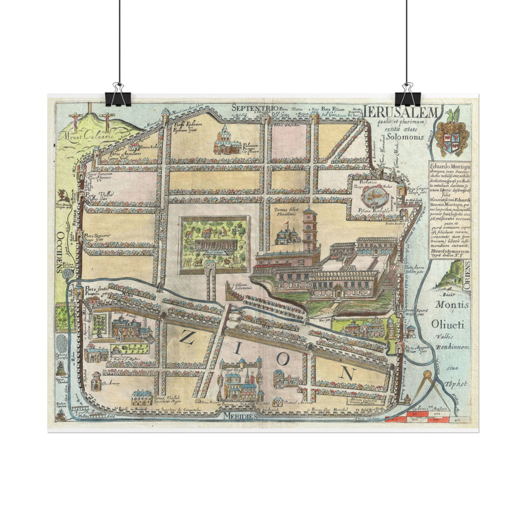 Jerusalem Historic Map (c. 1650) Israel/Palestine Rolled Poster | Vintage Antique City Map