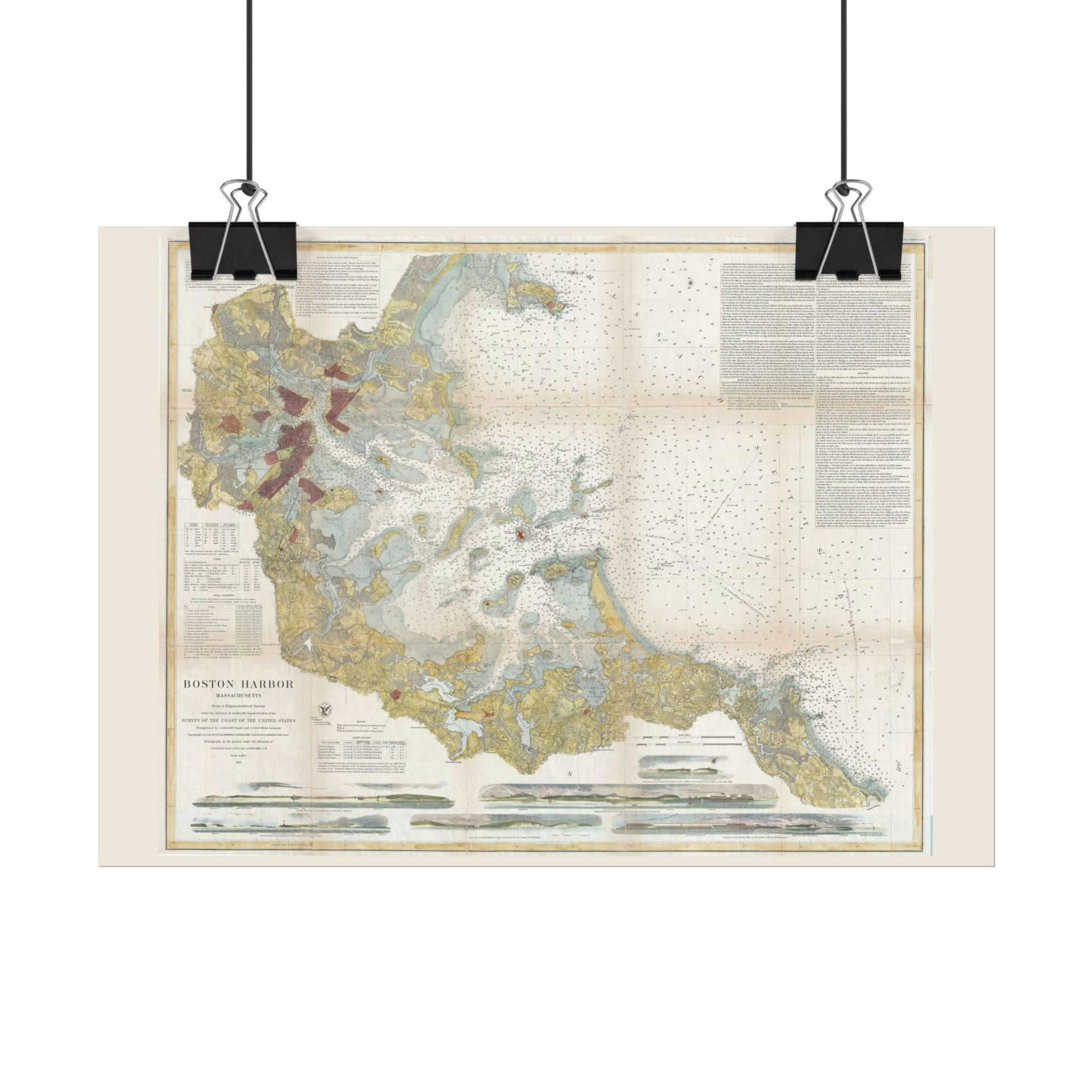Boston Harbor (c. 1867) Historic City Map Rolled Poster | Antique Map Wall Art