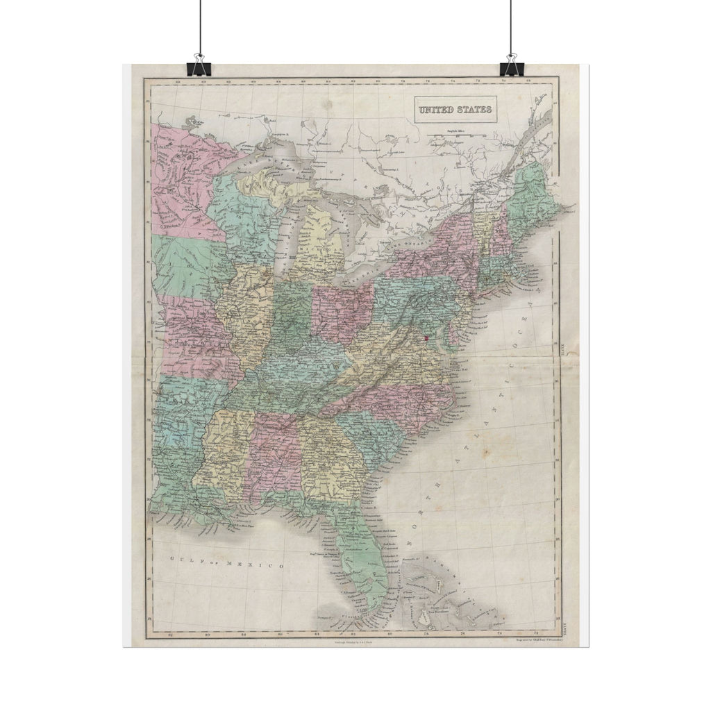 United States of America Historic Map (c. 1851) Rolled Poster | Vintage Map Wall Art