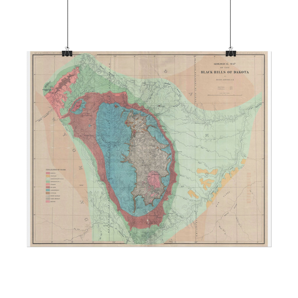 Black Hills, South Dakota Geologic Survey (c. 1879) Historic Map Rolled Poster | Vintage Map Wall Art