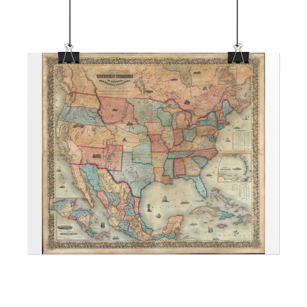 United States of America Historic Map (c. 1854) Rolled Poster | Vintage Map Wall Art