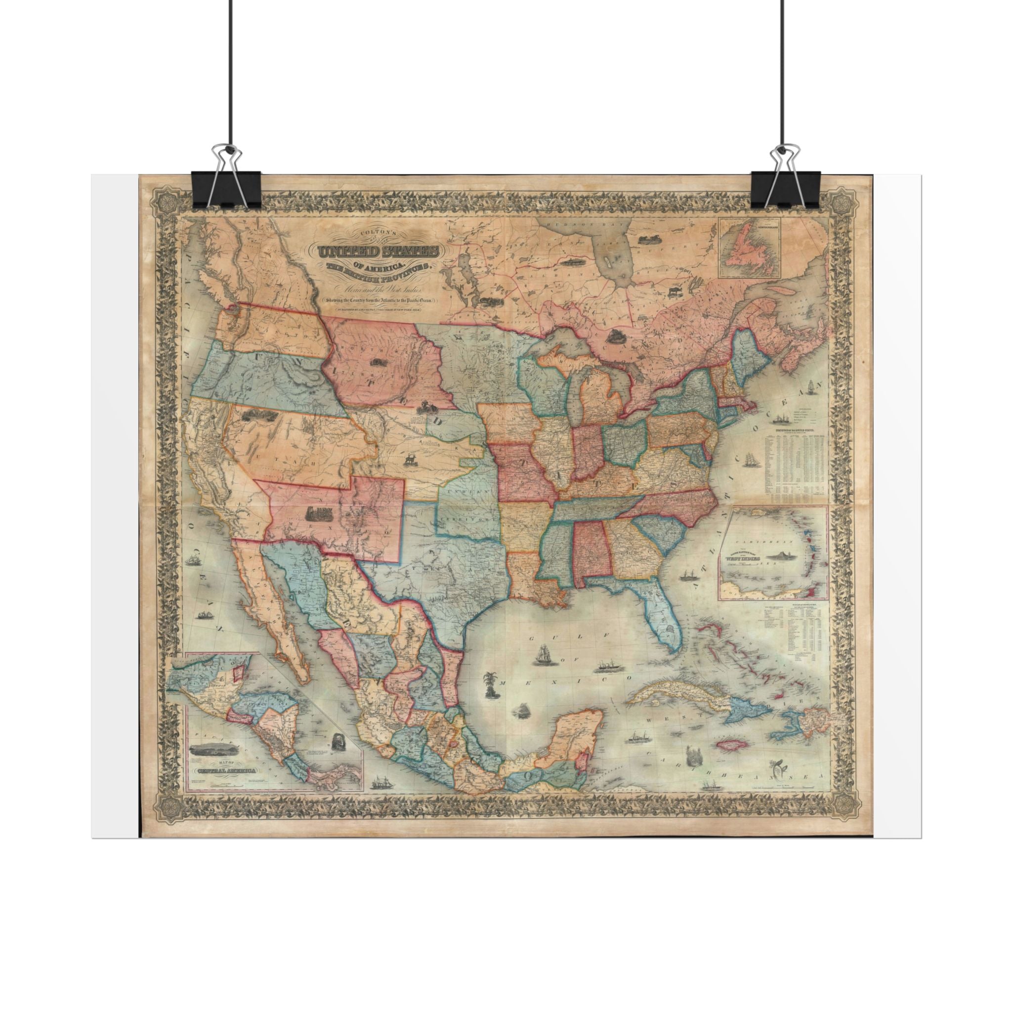 United States of America Historic Map (c. 1854) Rolled Poster | Vintage Map Wall Art