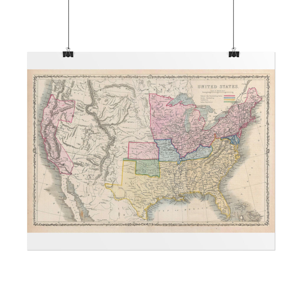 United States of America Historic Map (c. 1862) Rolled Poster | Vintage Map Wall Art