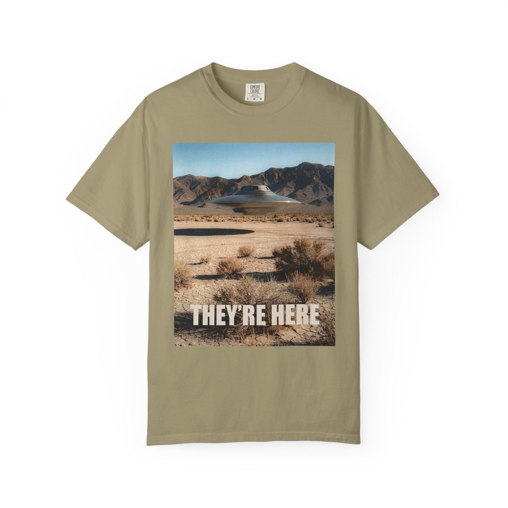 They’re Here S4 Poster UFO Typography T-shirt | Area 51 UAP Tee
