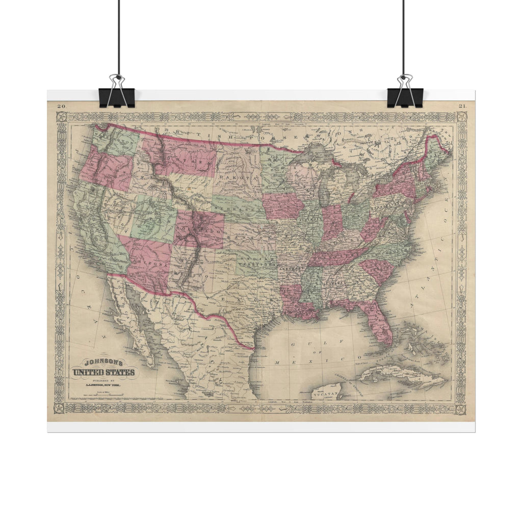 United States of America Historic Map (c. 1866) Rolled Poster | Vintage Map Wall Art