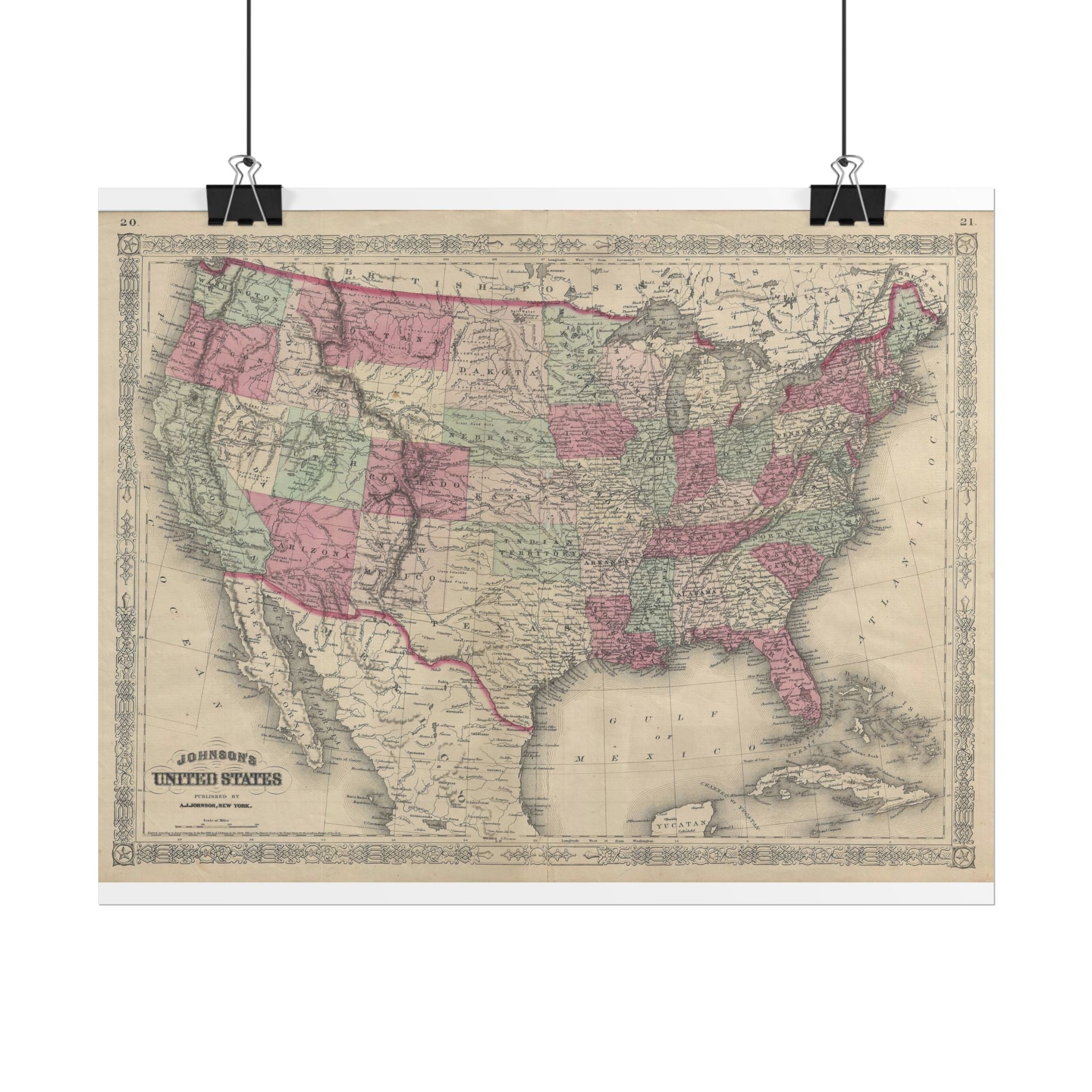 United States of America Historic Map (c. 1866) Rolled Poster | Vintage Map Wall Art