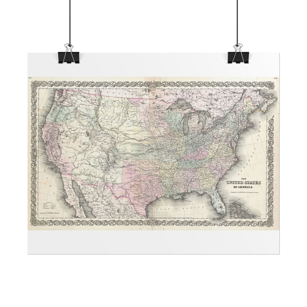United States of America Historic Map (c. 1855) Rolled Poster | Vintage Map Wall Art