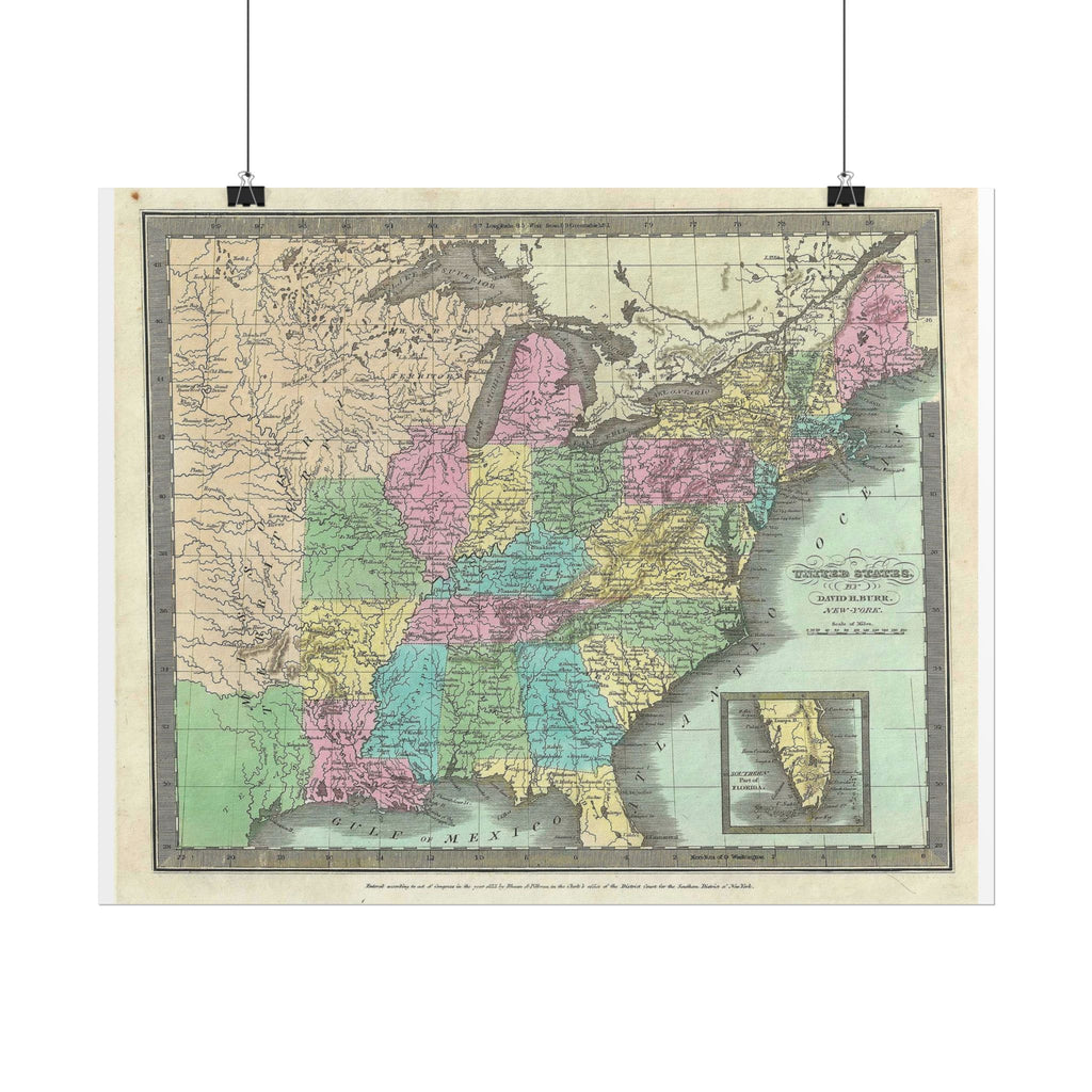 United States of America Historic Map (c. 1835) Rolled Poster | Vintage Map Wall Art