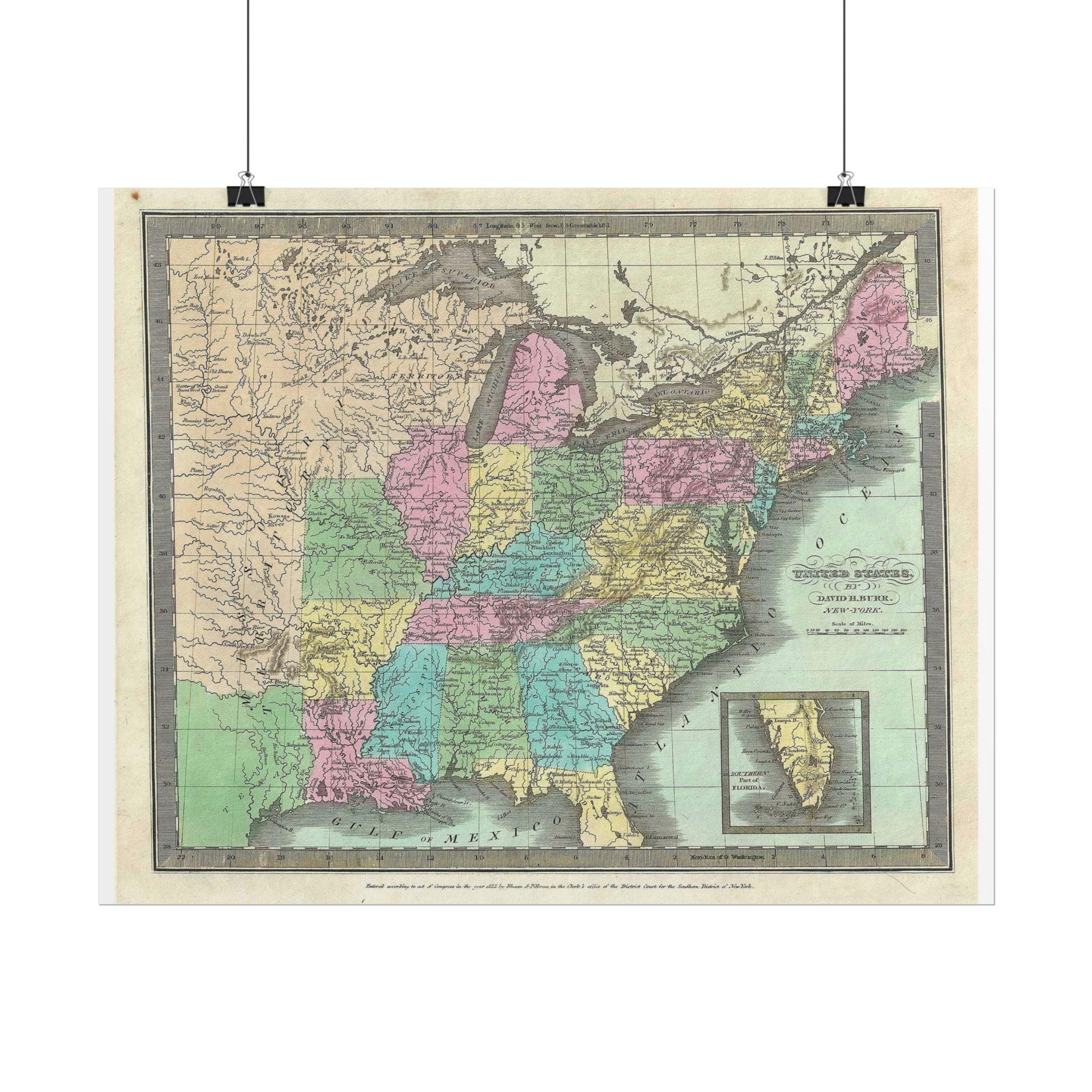 United States of America Historic Map (c. 1835) Rolled Poster | Vintage Map Wall Art