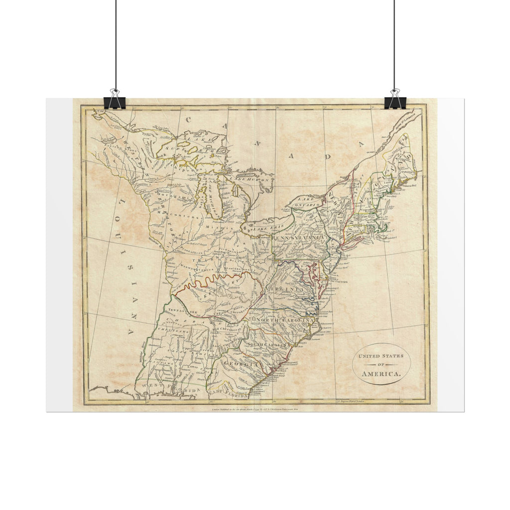 United States of America Historic Map (c. 1799) Rolled Poster | Vintage Map Wall Art