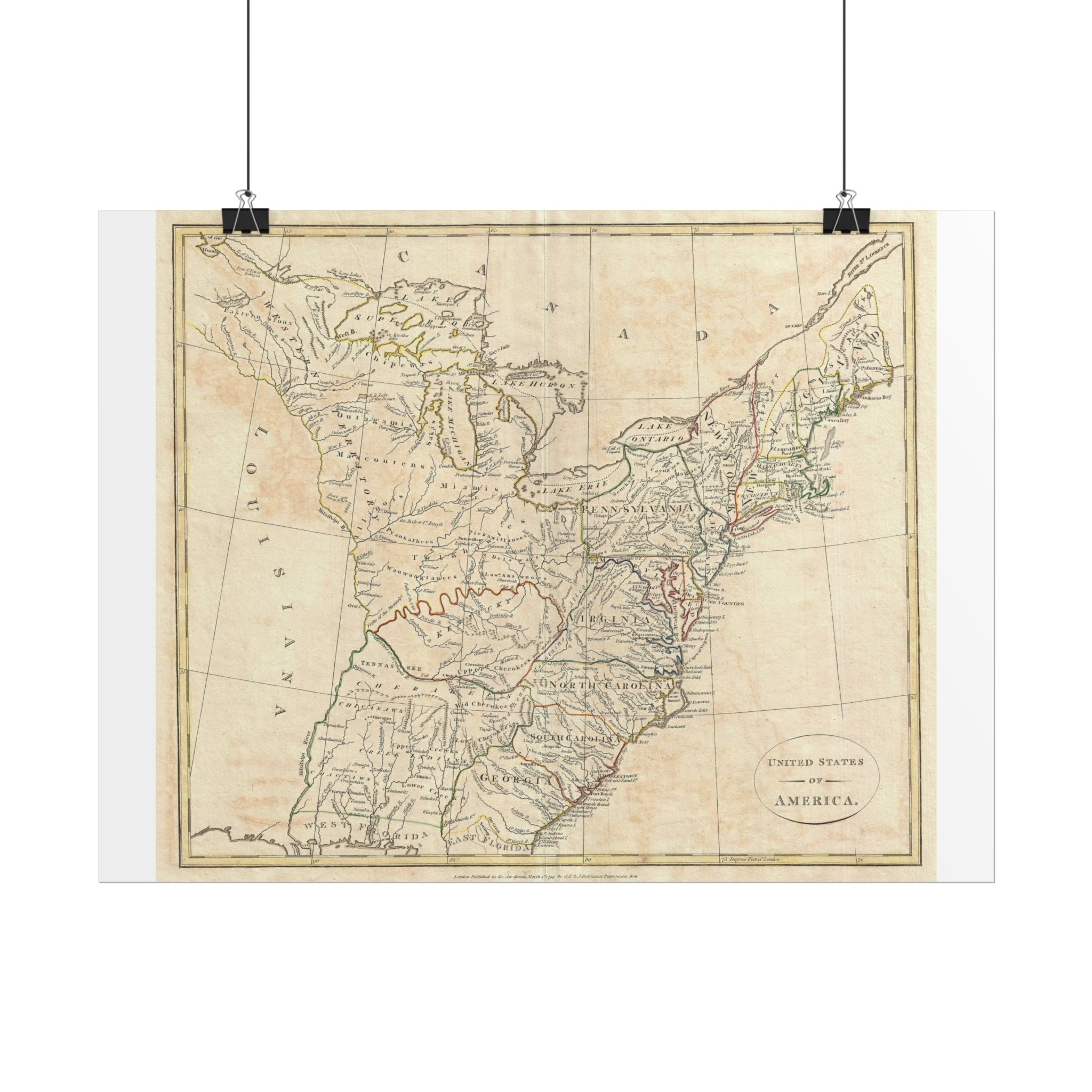 United States of America Historic Map (c. 1799) Rolled Poster | Vintage Map Wall Art