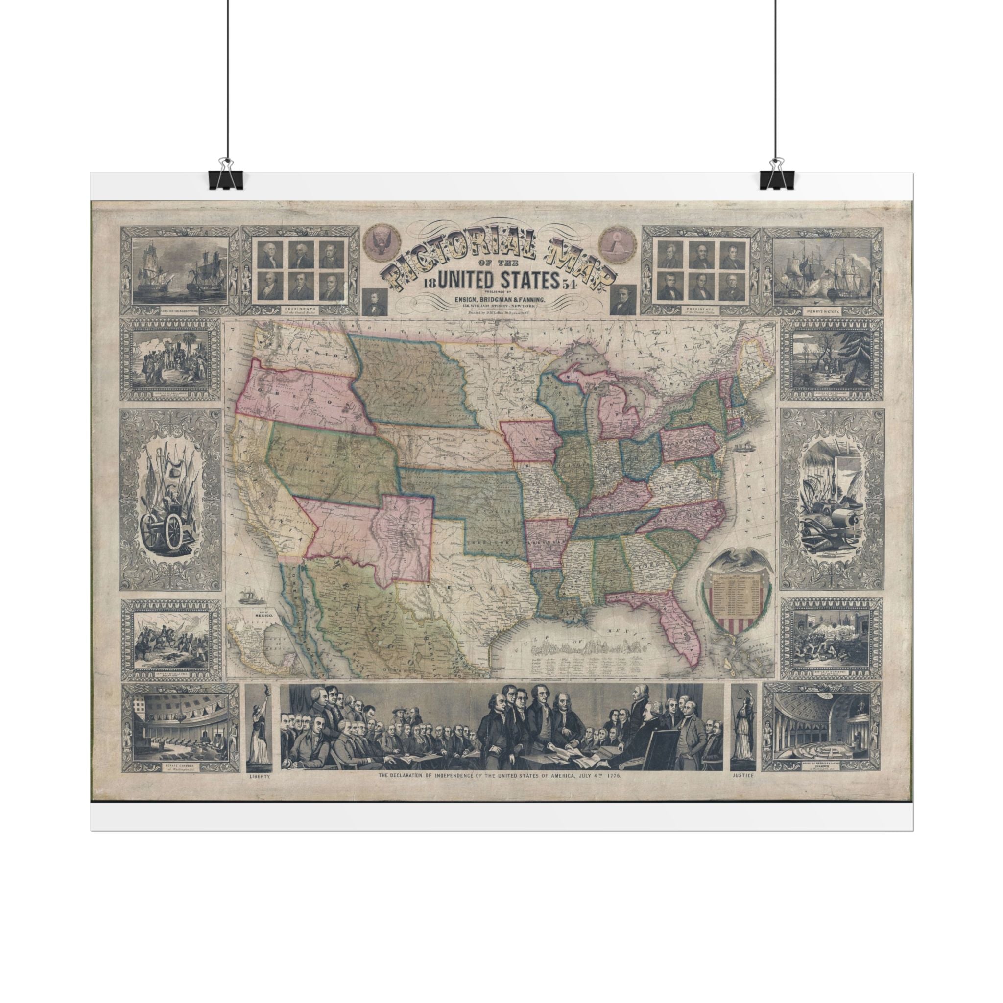 United States of America Historic Map (c. 1854) Rolled Poster | Vintage Map Wall Art