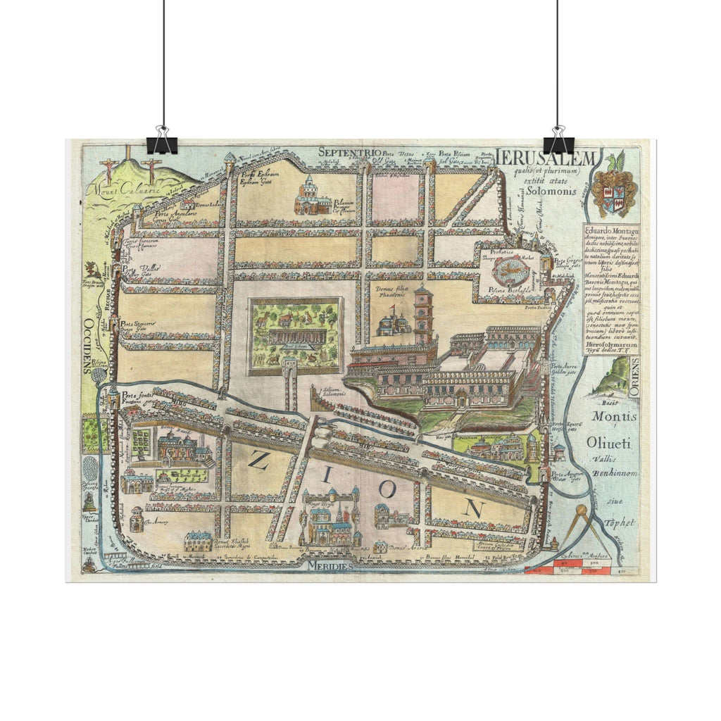 Jerusalem Historic Map (c. 1650) Israel/Palestine Rolled Poster | Vintage Antique City Map